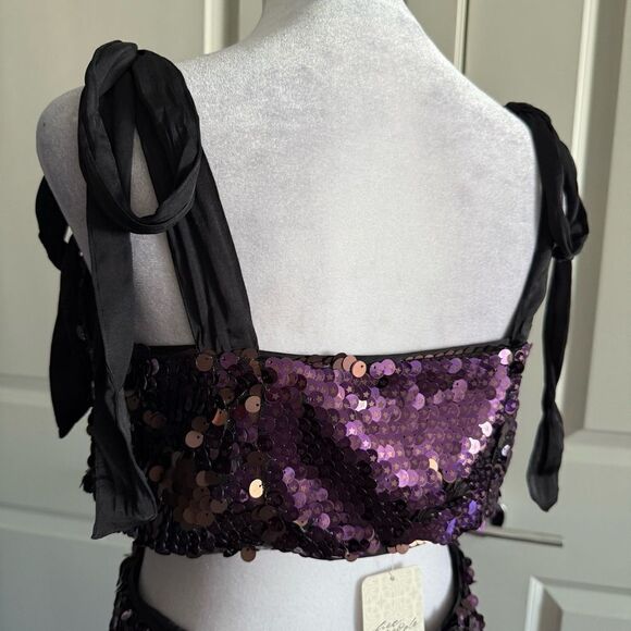NWT Free People Star Bright Lilac Purple Sequin Two-Piece Coordinated Set Size 8 - Picture 8 of 10